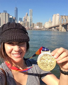 (Image) Carla celebrates finishing the New York City Marathon.