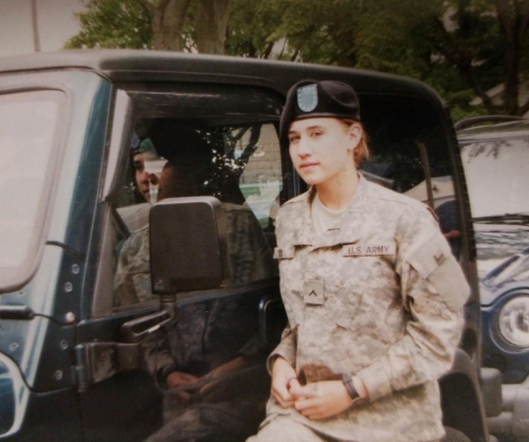 Image of a young Christina Cox in US Army uniform. 