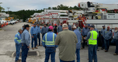 Photo of CPS Energy Crews getting ready to leave Jacksonville to head to Lakeland, FL