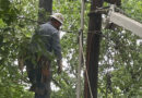 A photo of CPS Energy Crew working to restore power