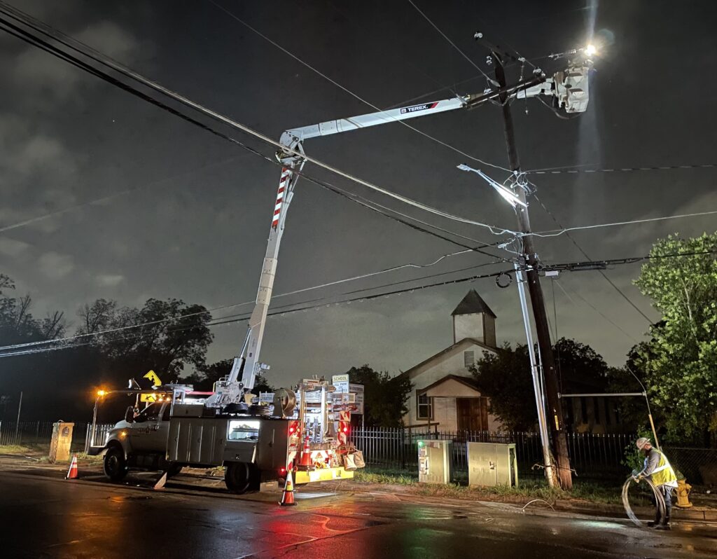 Photo of CPS Energy Crews working through night to restore power