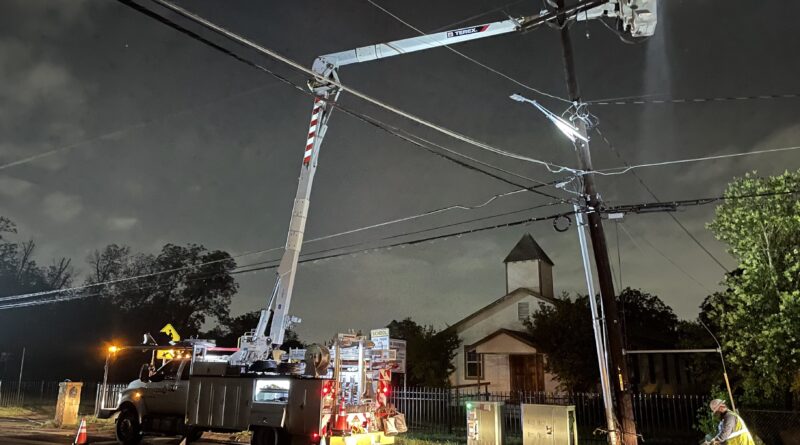 Photo of CPS Energy Crews working through night to restore power