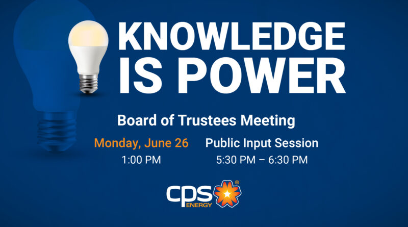 A photo of CPS Energy Board of Trustees Meeting graphics