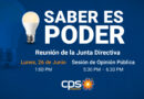 A photo of CPS Energy Board of Trustees Meeting graphics in Spanish