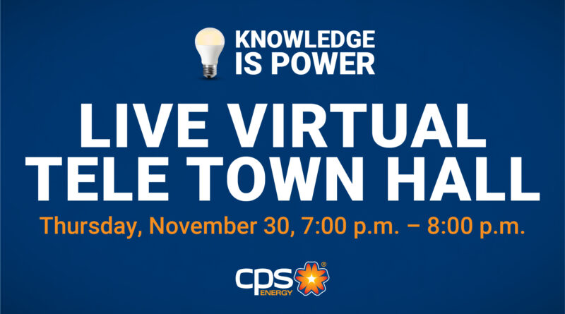 A photo of CPS Energy's Live Virtual Tele Townhall graphics