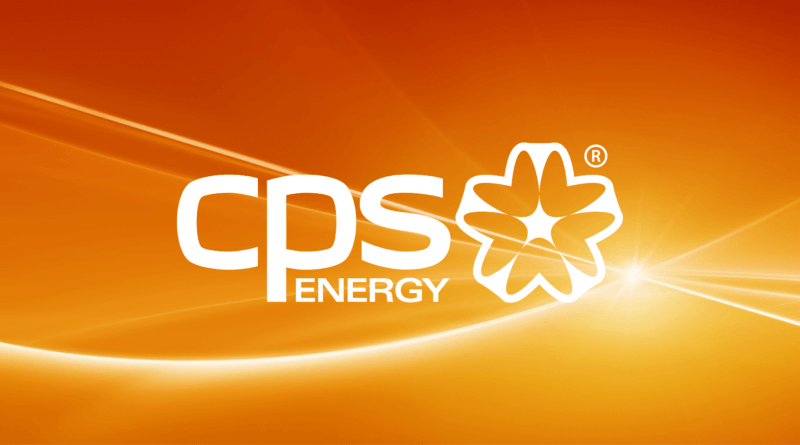 A photo of CPS Energy logo against bright orange background with a while highlight